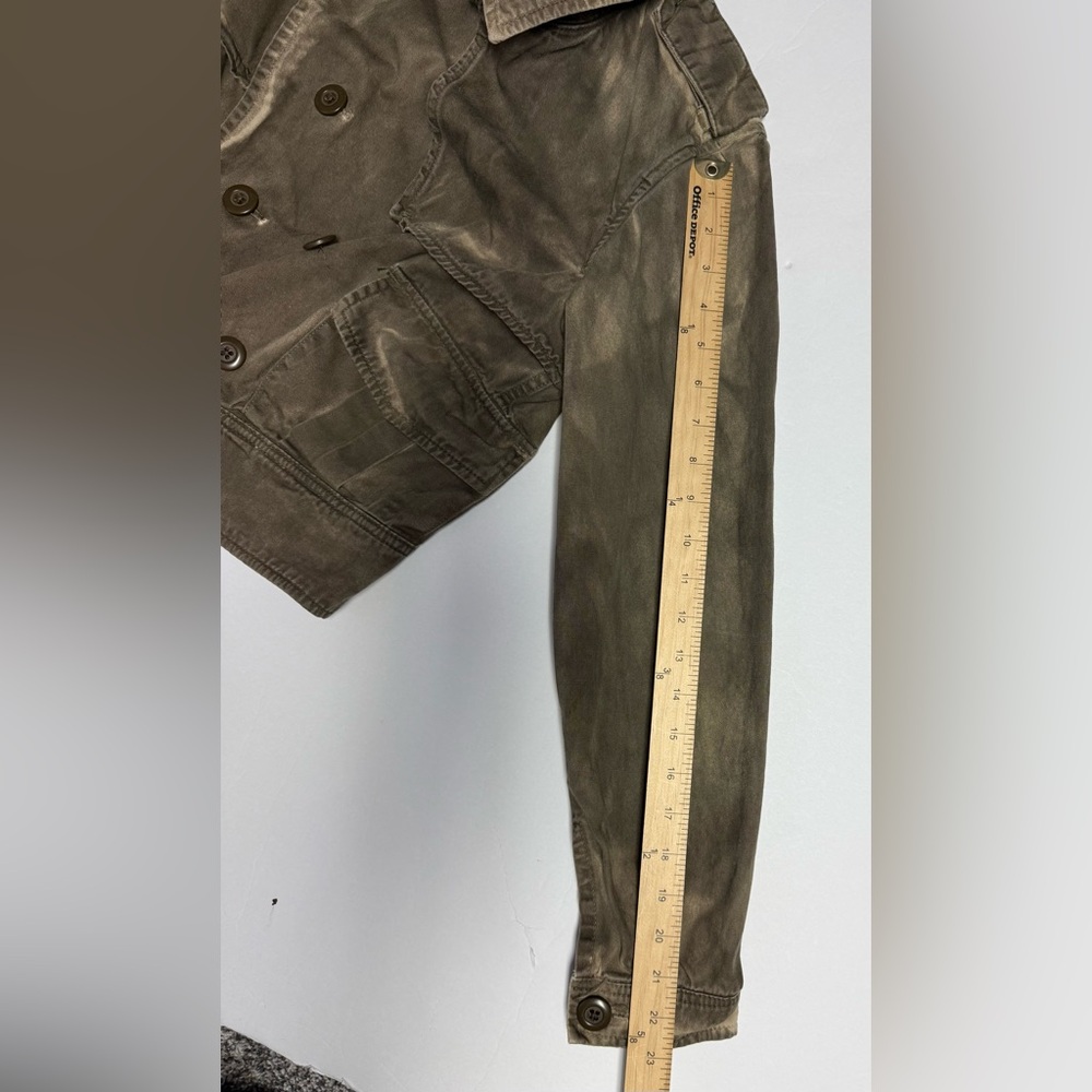 LONDON Jean Olive dyed distressed cropped double breasted utility Jacket size L - Picture 9 of 15